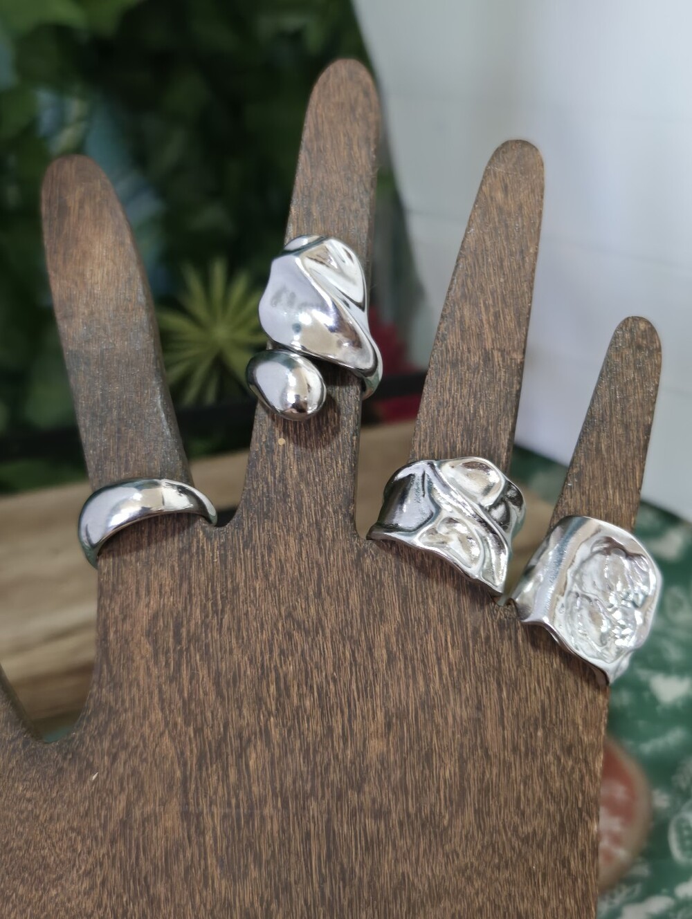 4/$15 Silver Tone Chunky State Ring Set Sculptural Y2K Boho 90s Indie Maximalist